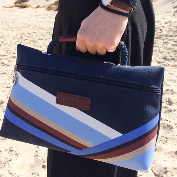 NEW Longchamp Canvas Clutch "Club" Blue- Made in France- Hand Bag - Picture 2 of 12